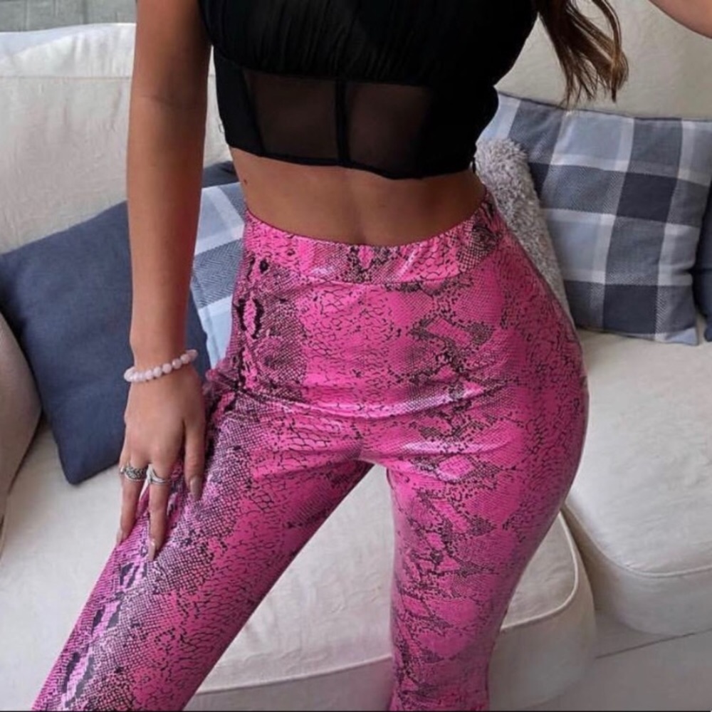 Teal snakeskin pattern vinyl pants